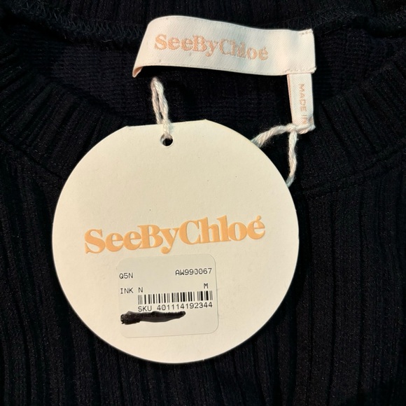 NWT SEE BY CHLOE Trimmed Ribbed-Knit Dress in
Navy Size Medium - Picture 6 of 7